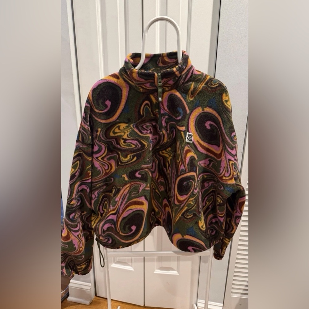 Lucy & Yak Swirl Blake Cropped Fleece Pullover XL Marble Hippie Psychedelic